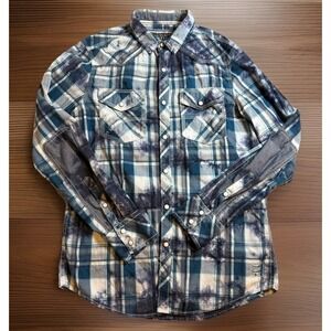 BKE VINTAGE 67 Blue Plaid Western Shirt W/Pearl Snaps Long Sleeve Small Standard